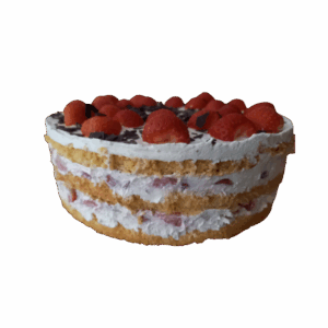 Frischer Erdbeerkuchen mit Sahne und Biskuitboden, ideal für Kaffee und Kuchen.