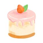 Lustiger Erdbeerkuchen mit rosa Glasur, Kirsche und Minze garnierte Torte.